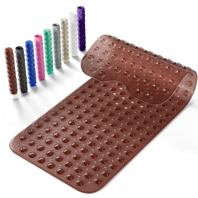 Krussier Non-Slip Bath Tub Mat  39x16 Inch Extra Large Shower Mat with Drain Holes & Suction Cups  Machine Washable  Clear Brown - Image 1